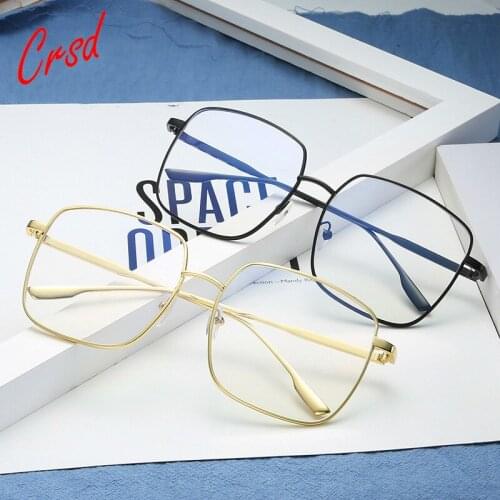 CRSD 2020 New Fashion Luxury Blue Film Flat Glasses Woman Big Square Metal Frame Literary Retro Trend Student Glasses Unisex