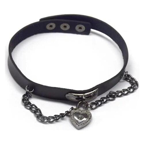 2021 Gothic Sexy Metal Chain PU Leather Heart Collar Choker Harajuku Punk Necklace Dark Girl Hip Hop Jewelry Birthday Party Gift