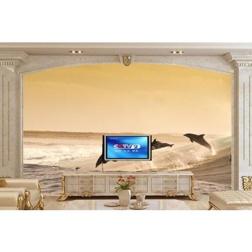 Custom 3d embossed wallpaper,Dolphins Sea Ocean Jump Animals large murals,living room tv sofa wall bedroom waterproof wallpaper