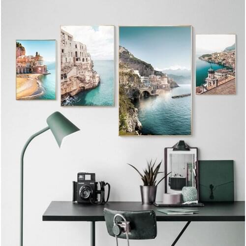 Seaside Castle Landscape Print Poster Seascape Frameless Waterproof Ink Print Canvas Painting Living Room Bedroom Decoration