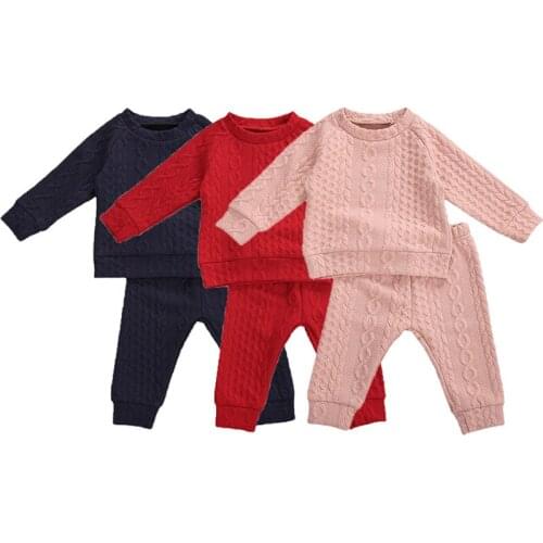 Toddler Casual Fall Winter Clothes Sets, Solid Thicken Long Sleeve Pullover Top and Long Pant Sets, 6M-4Y Baby Girl Boy Clothing