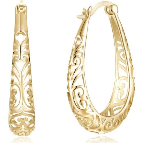 Best selling new S925 pure silver ear clip hollow simple silver earrings plating champagne gold 925 sterling silver earrings