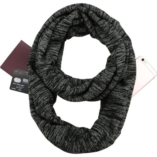 Scarf with pocket Convertible Journey Women Wrap with Secret Hidden Zipper Pocket infinity Travel Scarfs Woman Man Neck Scarf