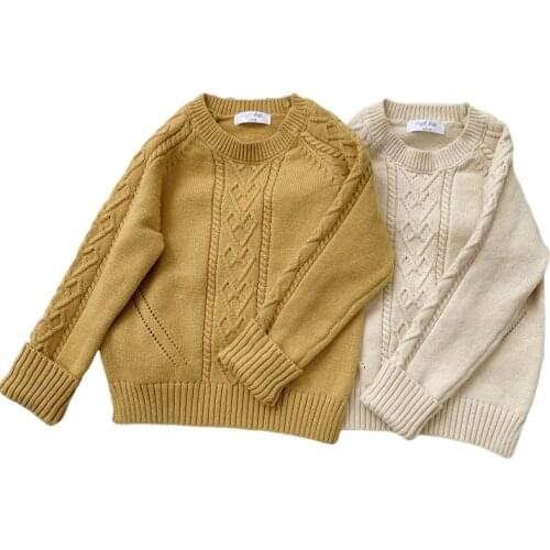 1-7Yrs Autumn Winter Baby Girls Kids Knit Pure Color Sweater Baby Kids Boys Pullover Sweaters Childrens Clothes Long Sleeve