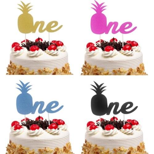 Cake Topper Flags Glitter Pineapple ONE Kids 1st Birthday Cupcake Topper Wedding Baby Shower Party Baking DIY Decoration Xmas