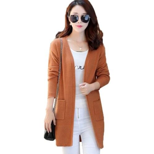 Knit cardigan sweater New Spring Autumn Women Sweaters cardigan Coats Mid-length Casual lady jacket Outerwear Mujer Feminina A40