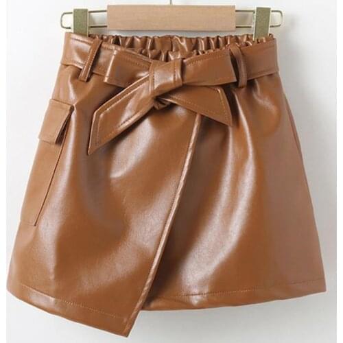 Baby Girl PU Skirts Pockets Zipper Fashion Cool Girls Kids Skirt Child a-line