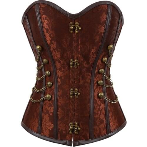 Gothic Women Waist Shapewear Overbust Corset Bustier Vintage Steampunk Cool Warrior Design Steel Boned Brocade Corselet