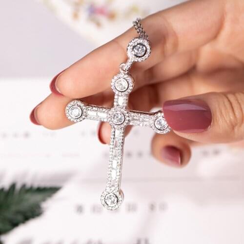 Luxurious 925 Sterling Silver Exquisite Bible Jesus Cross Pendant Round Diamond Necklace for Women Square Topaz Gemstone Jewelry