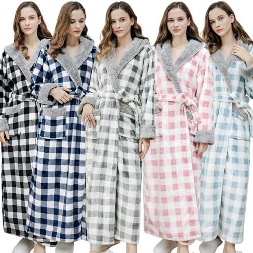 Winter Couples Robes Men Pregnant Women Plaid Robe Warm Fashion Dressing Gown Thick Bathrobe Casual Clothes Sleepwear Robes