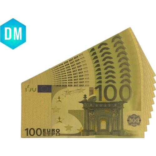 100 Euro Colorful Gold Banknote 24k 999.9 Gold Plated Fake Money Holiday Souvenir Gifts Art Ornament Worth Collection