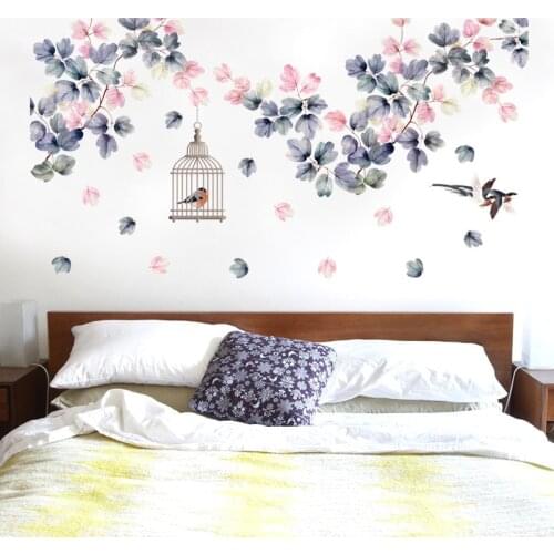 139*71cm Flowers Wall Stickers Bed Decoration Birdcage Home Decor PVC DIY Vinyl Wall Decals for Bedroom TV Sofa Laday Gifts