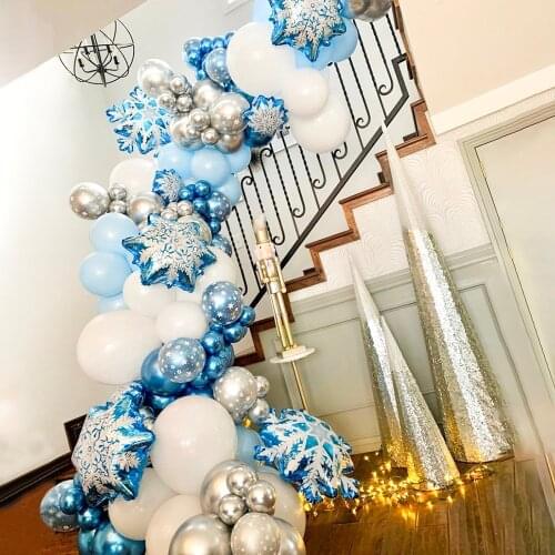 141pcs Metallic Silver Blue Latex Balloon Garland Arch Snowflake Foil Balloon Kids Birthday Party Winter Christmas Party Decors