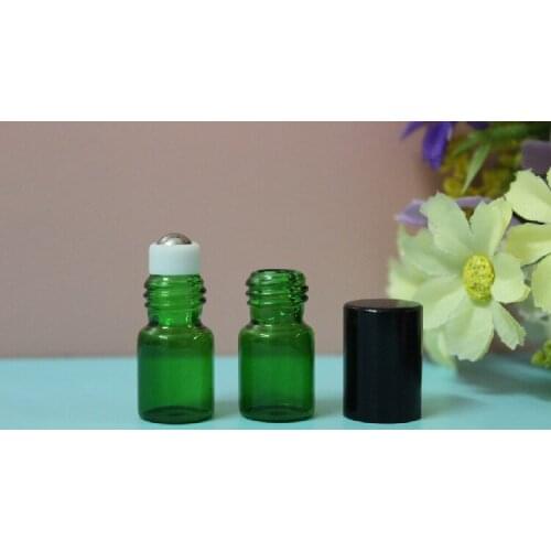 2ml green glass roll on bottles with stainless steel ball refillable perfume bottle for essential oils glass vials roller bottle