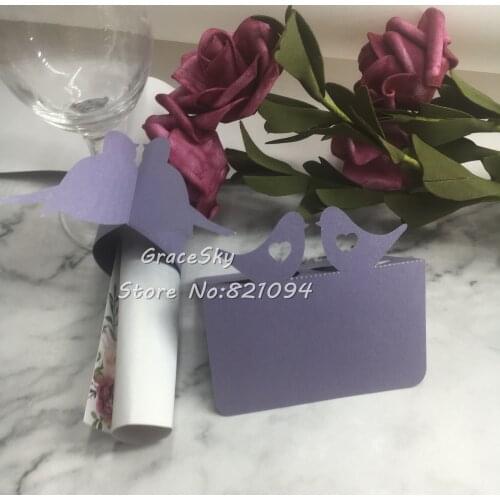 50pcs free shipping Birds pattern Laser cutting Paper Table Name Place Cards and Birds Napkin Rings Party Decoration