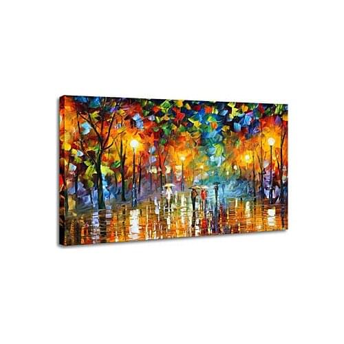 Free Shipping Oil Paintings Modern Landscape Rainy Street Hand-painted Canvas Ready to Hang