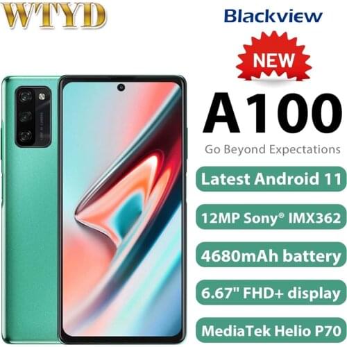 Blackview A100 6GB+128GB Octa Core Android 11 4G Mobile Phone 6.67 inch 12MP 4680mAh NFC Fast Charge Fingerprint ID Smartphone