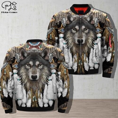 Men wolf 3d Bomber Jackets trippy native indian Print winter autumn zipper Flight Jacket casual unisex Harajuku Streetwear coat