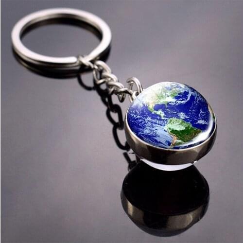 Solar System Planet Keyring Nebula Space Keychain Moon Earth Sun Mars Art Picture Double Side Glass Ball Car Key Chain