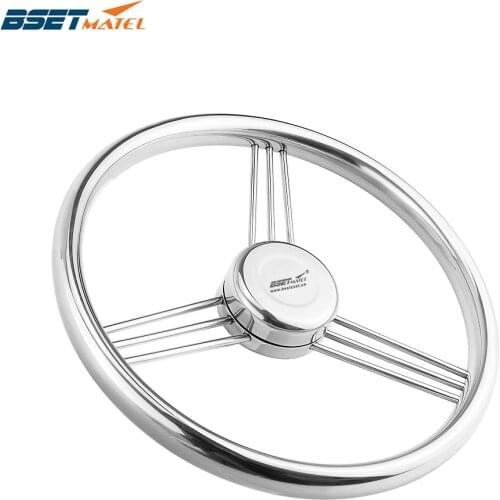 BSET MATEL 13-1/2'' 342mm Steering Wheel Stainless Steel 316 Marine Grade 3 Spokes 15 Degree Marine Boat Yacht Accessories