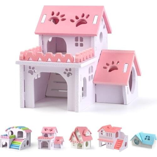 Wooden Hamster Guinea Pig Chinchilla Hideout House Squirrel Hedgehog Villa Small Pet Sports Climbing Play Habitat Pets Supplies