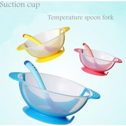 The Children 's Tableware Baby Temperature Sensing With Suction Cup Assist Food Bowl Temperature Sensing Spoon Baby bean to use