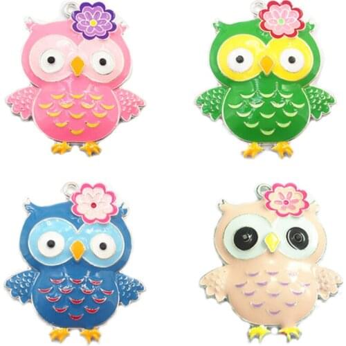 Rainbow enamel lovely Evil flower owl bird animal pendant for kids