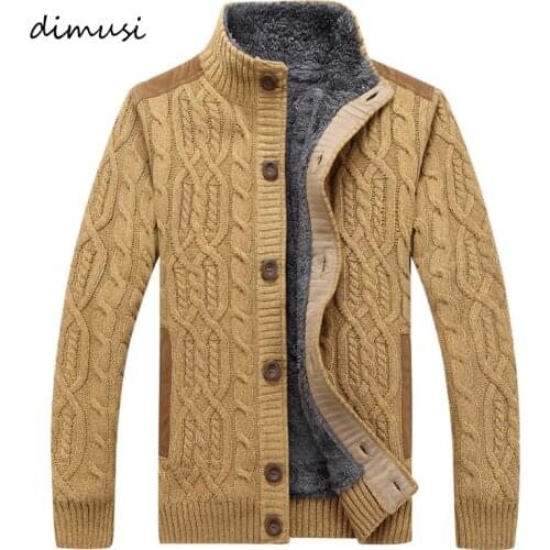 DIMUSI Winter Mens Sweaters Fashion Men Fleece Warm Knitted Sweater Coats Casual Men Slim Fit Wool Knitted Cardigan Clothing