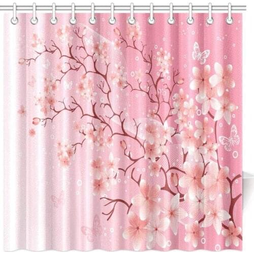 Aplysia House Decor Shower Curtain Cherry Blossom Springtime Sakura Japanese Pink Floral Flower Bathroom Shower Curtains
