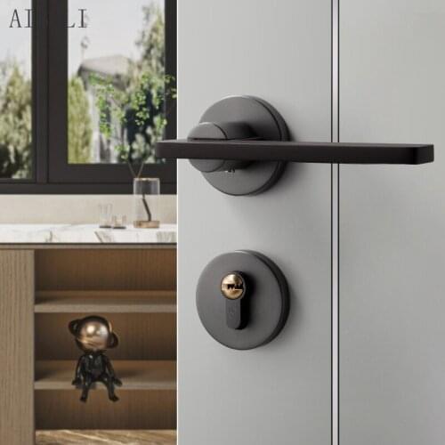 Haodi Nordic Door Lock Indoor Silent Room Door Lock Bedroom Magnetic Gray Black Split Door Lock Household Set Lock