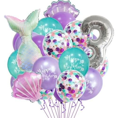 Mermaid Party Balloons Number Foil Color Shell Balloon Kids Birthday Party Decoration Supplies Baby Shower Decor Helium Happy