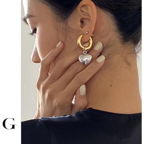 GHIDBK Statement Minimalist Gold Silver Color Mixed Solid Heart Pendant Hoop Earrings Street Style Fashion Jewelry Wholesale