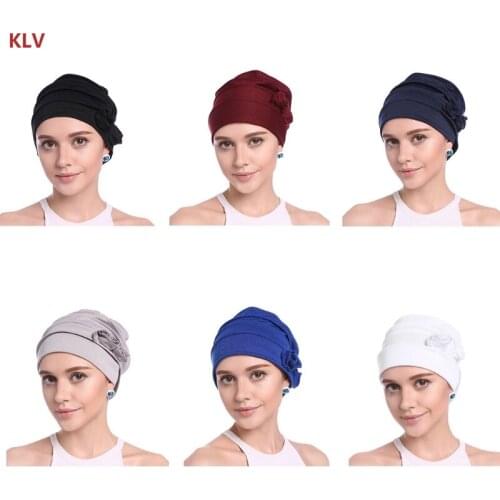 KLV Women Ruffle Chemo Turban Scarf Beanie Cap Hat for Cancer Patient