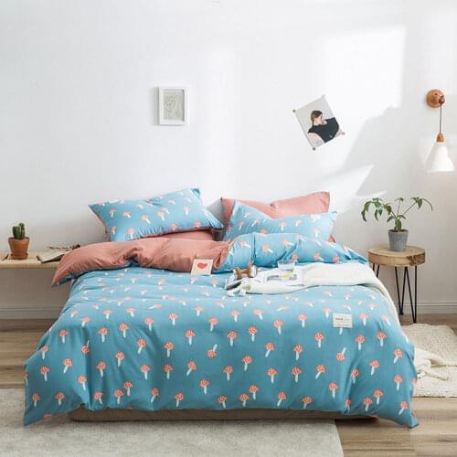 Svetanya Pink Mushroom Fruit Vegetable Duvet Cover Set Microfiber Queen Size Bedding Set Bedlinens Flat Sheet Pillow Cases