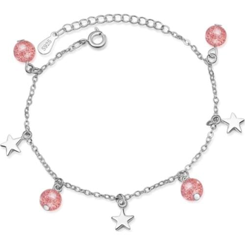 Korean version of the fresh single layer two-color crystal star female models silver plated bracelets JO071