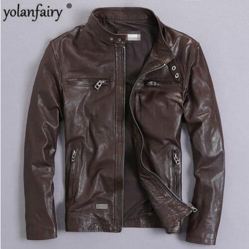 YOLANFAIRY Genuine Leather Jacket Men Real GoatSkin Leather Bomber Jackets Spring Autumn Plus Size Motocycle Outwear 2020 MF039