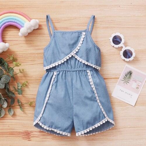 Summer Toddler Baby Girls Romper Solid Sleeveless Lacework Suspend Jumpsuits Playsuit Baby Clothes Girl Clothing 1 2 3 4 5 Years