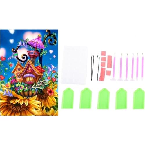 24 Pieces DIY Diamond Painting Cross Stitch Tool Set & 1set Full 5D Diy Diamond Painting Cross Stitch "Cartoon Hut"