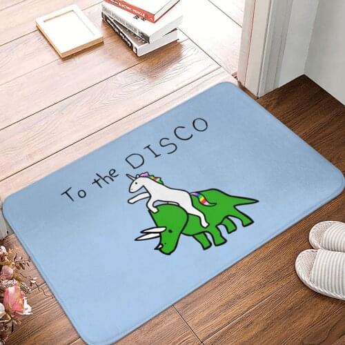 To The Disco Unicorn Riding Triceratops Doormat Carpet Rug Polyester Anti-slip Floor Decor Bath Bathroom Kitchen Bedroom 40x60