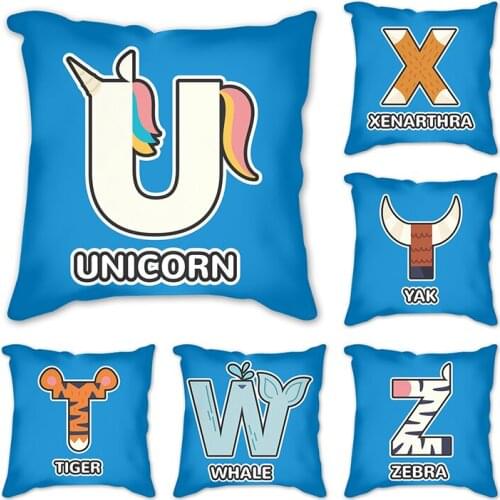 Nordic Polyester Cushion Cover Decoration Blue letter Throw Accessories funda cojin custom pillowcase decorative blue cushions