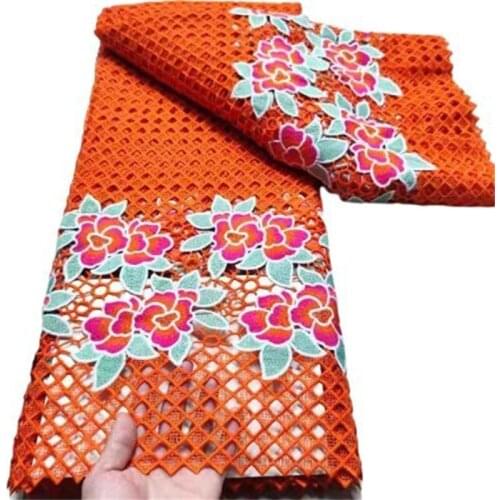 New Arrival High Quality Embroidery Orange African Cord Lace Fabric Chemical Lace Water Soluble Guipure Lace Fabric For Wedding