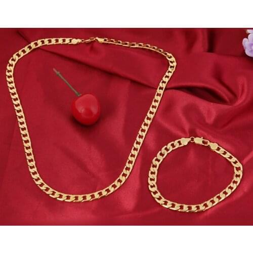 24k Gold Color New Trendy Golden Link Chain Necklace Bracelet