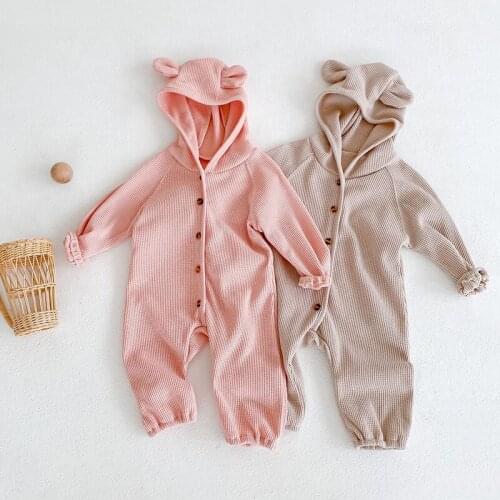 Autumn Newborn Baby Boys Girls Clothes Romper Bear Ear Long Sleeve Jumpsuit Warm Cute Outfit Infants Clothing