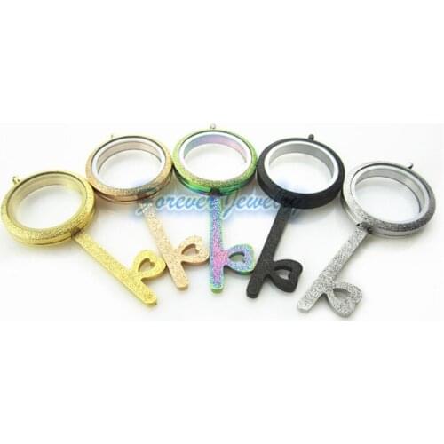 Hot selling 30mm stainless steel floating key locket pendant mix 5 colors round sparkles screw glass locket(1color=2pcs)