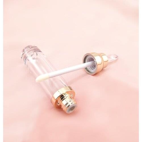 Empty Lip Gloss Tube Round Refillable Bottle Plastic Cosmetic Containers Clear Packaging Bottles Gold Cap 30pcs/Lot