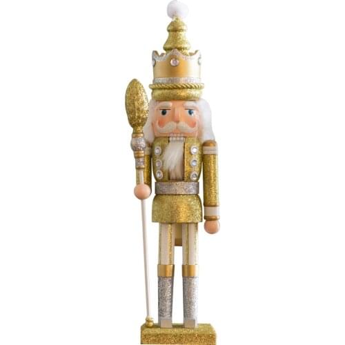 Christmas Decorations 2021 New Year Home Decor Big Wood Nutcrackers King Puppet Gold White Silver Color 42cm