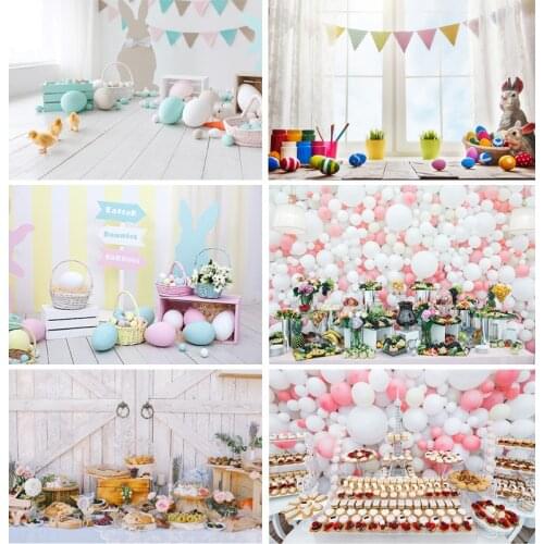 SHENGYONGBAO Spring Easter Photography Backdrop Rabbit Flowers Eggs Wood Board Photo Background Studio Props 2021318FH-03