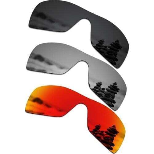 SmartVLT 3 Pieces Polarized Sunglasses Replacement Lenses for Oakley Batwolf Stealth Black and Silver Titanium and Fire Red