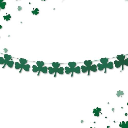 St Patrick Holiday Lucky Clover Garland Party Decoration Green Non-Woven Pull Flag Holiday Decoration Party Supplies Banner