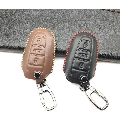 100% leather car key case car-covers For Peugeot 107 207 307 407 308 607 Hot sale 3 Buttons Smart Remote Control protect shell